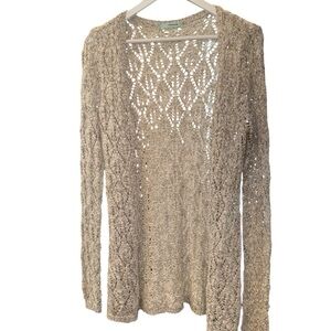 Maurices Cream Crochet Sequin Open Front Cardigan Sweater Size Large Boho Chic